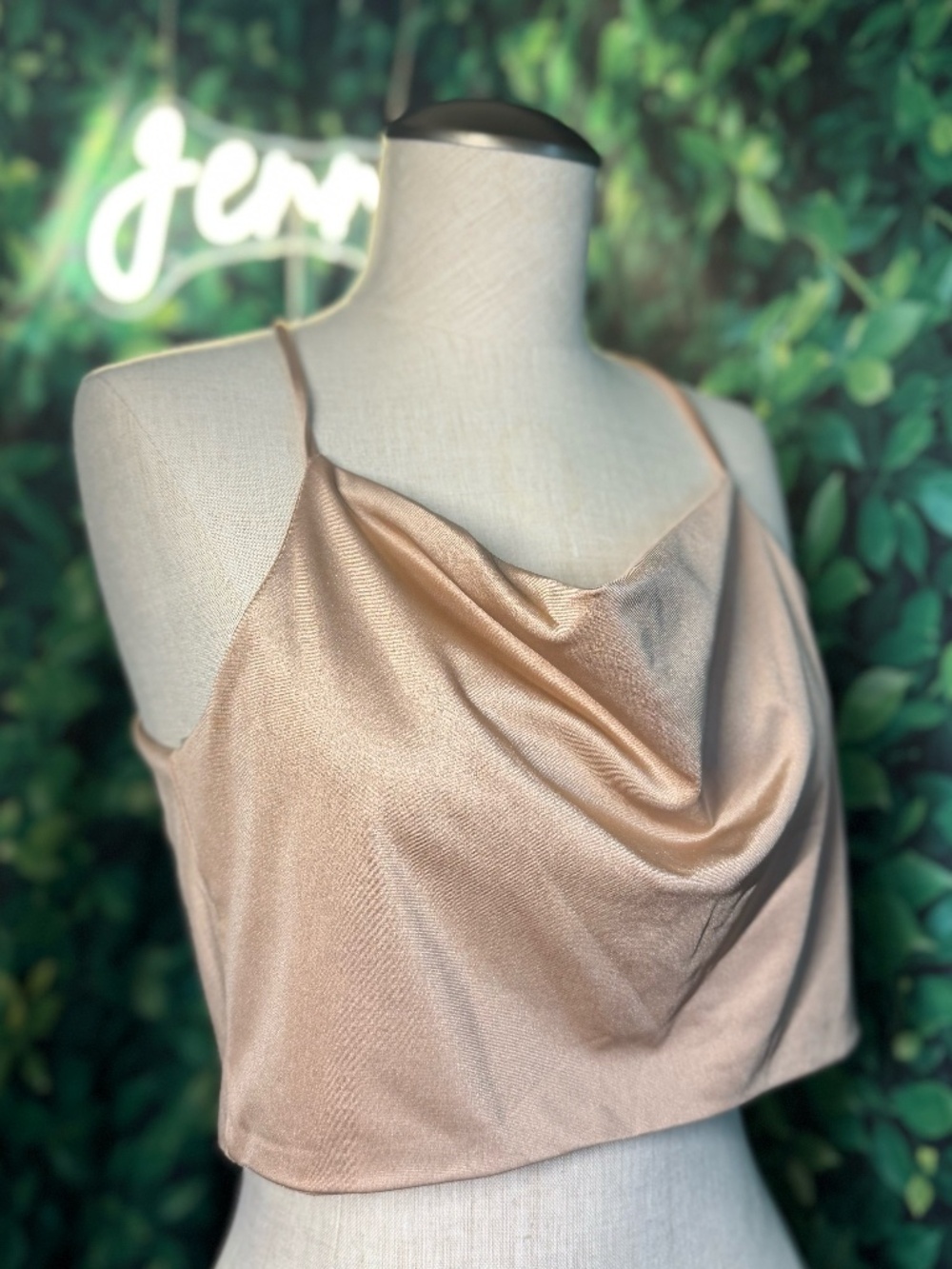 Champagne Satin Cowl Neck Crop Top | Backless Halter Top | Going Out Top